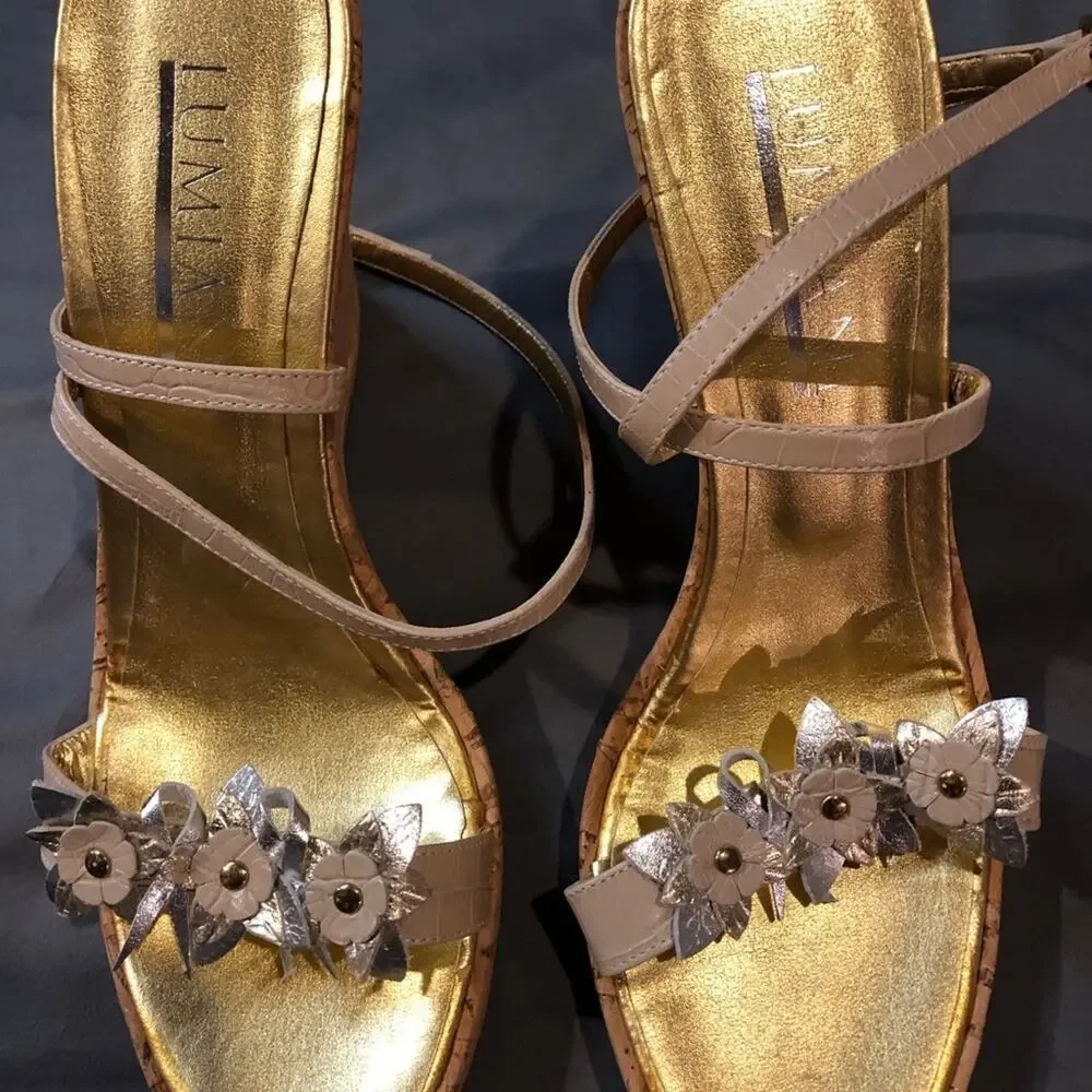 Lumiani Strappy Leather Cork Wedge Platform 40